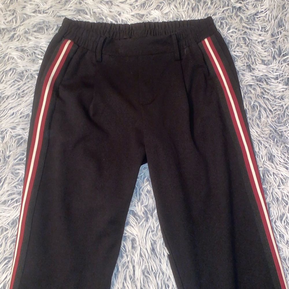 SWS Black Dress Pants with Red and white stripe down sides size small